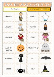 English Worksheet: Halloween Memory