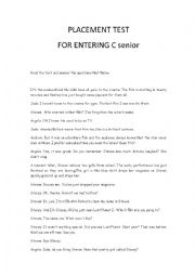 English Worksheet: Placement test for entering C senior