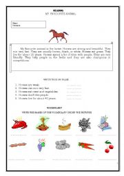 English Worksheet: reading passage about horses