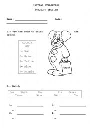 English Worksheet: Initial evaluation 1st grade