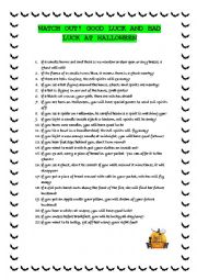 English Worksheet: GOOD LUCK AND BAD LUCK AT HALLOWEEN