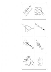 English Worksheet: Musical Instruments Memory Game