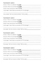 English Worksheet: Reported speech - questions