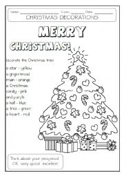 English Worksheet: Decorate the Christmas tree