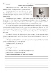 English Worksheet: Marilyn Monroe- Biography