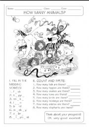 English Worksheet: how many...animals?