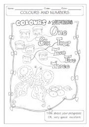 English Worksheet: colours and numbers - b&w 