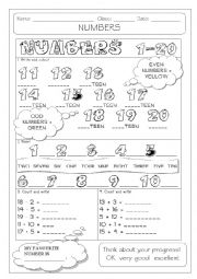 English Worksheet: numbers 1-20