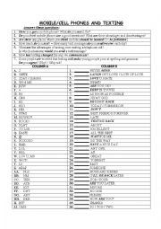 English Worksheet: MOBILE TEXTING WITH ANSWERS