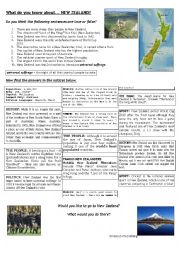 English Worksheet: What do you know about... New Zealand?