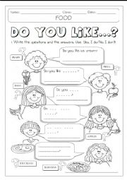 English Worksheet: DO YOU LIKE + FOOD  1/2