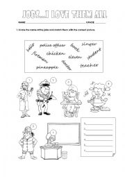 English Worksheet: Jobs! I love them all