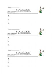 English Worksheet: Two Truths and a Lie