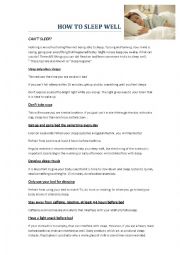 English Worksheet: how to sleepwell