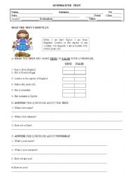 English Worksheet: TEST, 5TH. GRADE, 1st. part