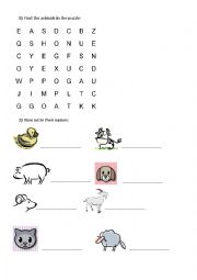 English Worksheet: Animal Word Search