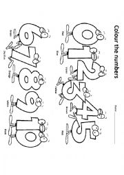 English Worksheet: Read and colour the numbers