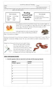 English Worksheet: Reading Unusual Food Around the World