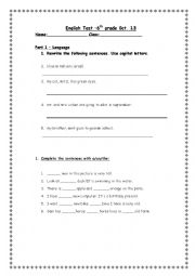 English Worksheet: test for 6th grade