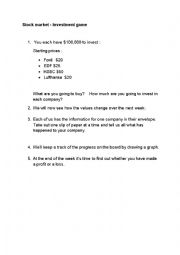 English Worksheet: Stock market investment game