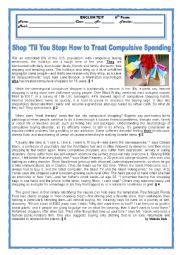 English Worksheet: SHOP TIL YOU STOP:HOW TO TREAT COMPULSIVE SHOPPING