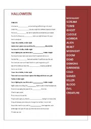 English Worksheet: Halloween worksheet based on the song Thriller