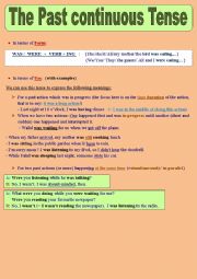 English Worksheet: The Past continuous Tense: Form + Uses + Practice + Answer key