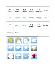 English Worksheet: memory cards for weather signs and feelings