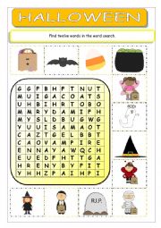 English Worksheet: Halloween Wordsearch