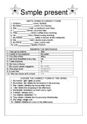 English Worksheet: SIMPLE PRESENT TENSE POSITIVE FORMS