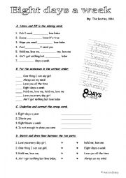 English Worksheet: song: Eight days a week, by the beatles