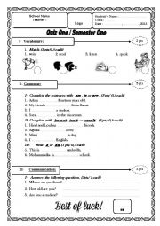 English Worksheet: Quiz 0ne 2013