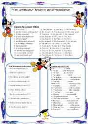 English Worksheet: To be. affirmative, negative and interrogative.