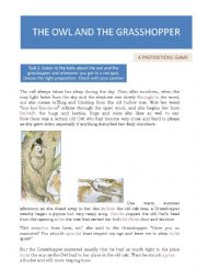 English Worksheet: Aesops fable, The Owl and the Grasshopper