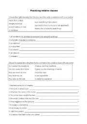 English Worksheet: Practicing relative clauses & Relatives Personal Information