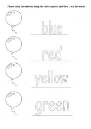 English Worksheet: Colour the baloons