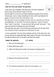 English Worksheet: reading comprehension