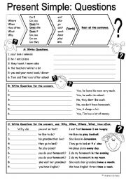 English Worksheet: questions in Present Simple, guide and exercises