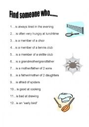 English Worksheet: Find someone who... (elementary)