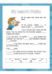 English Worksheet: My names Stefan / to be, have got, can