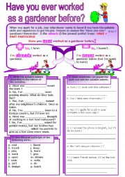 English Worksheet: Have you ever...? Present perfect with ever, never, already - Jobs / with key
