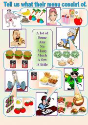 English Worksheet: SPEAKING Healthy eating+practice of a lot of, some, any...