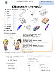 English Worksheet: school objects