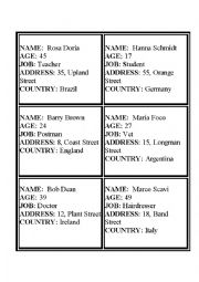 English Worksheet: PERSONAL CARDS