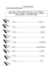 English Worksheet: School Subjects