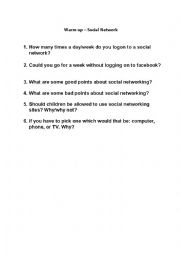 Warm up exercise about Social Networks