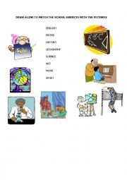 English Worksheet: SCHOOL SUBJECTS MATCH WITH PICTURES