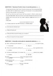 English Worksheet: TEST (future tenses) and reading