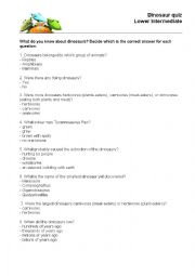 English Worksheet: Dinosaur Quiz