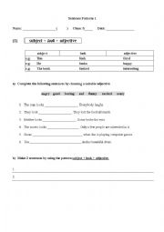 English Worksheet: Sentence Patterns 